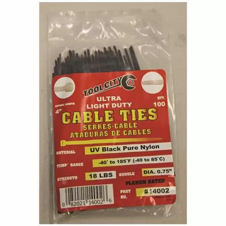 Tool City Ultra Light Duty Cable Ties Pure Nylon Black 18 lbs 4